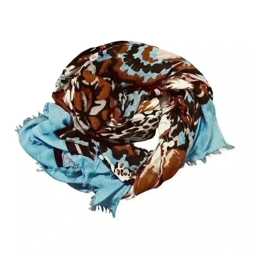 Vera Bradley Women's Floral Scarf Beige Brown Blue Fringe Fall Fashion